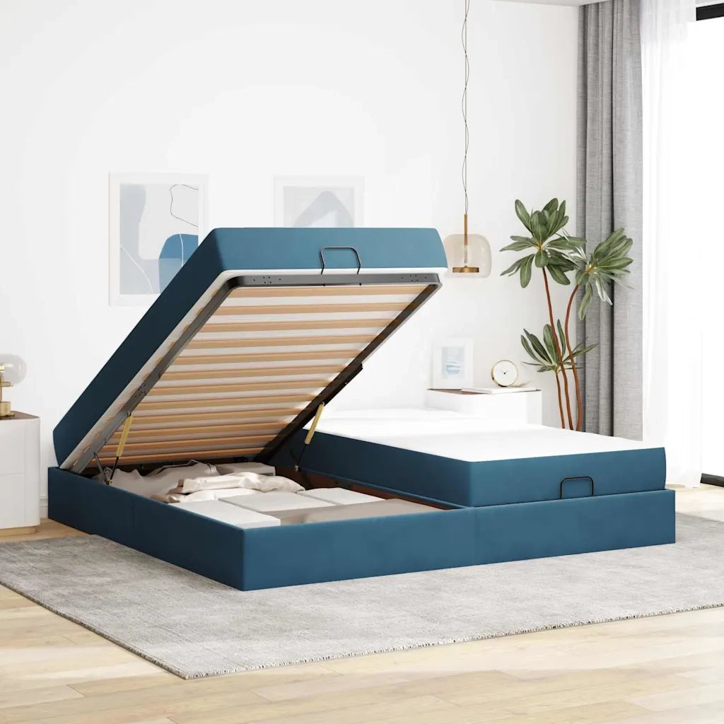 Struttura letto con materasso con materasso 2 pcs Blu Velluto