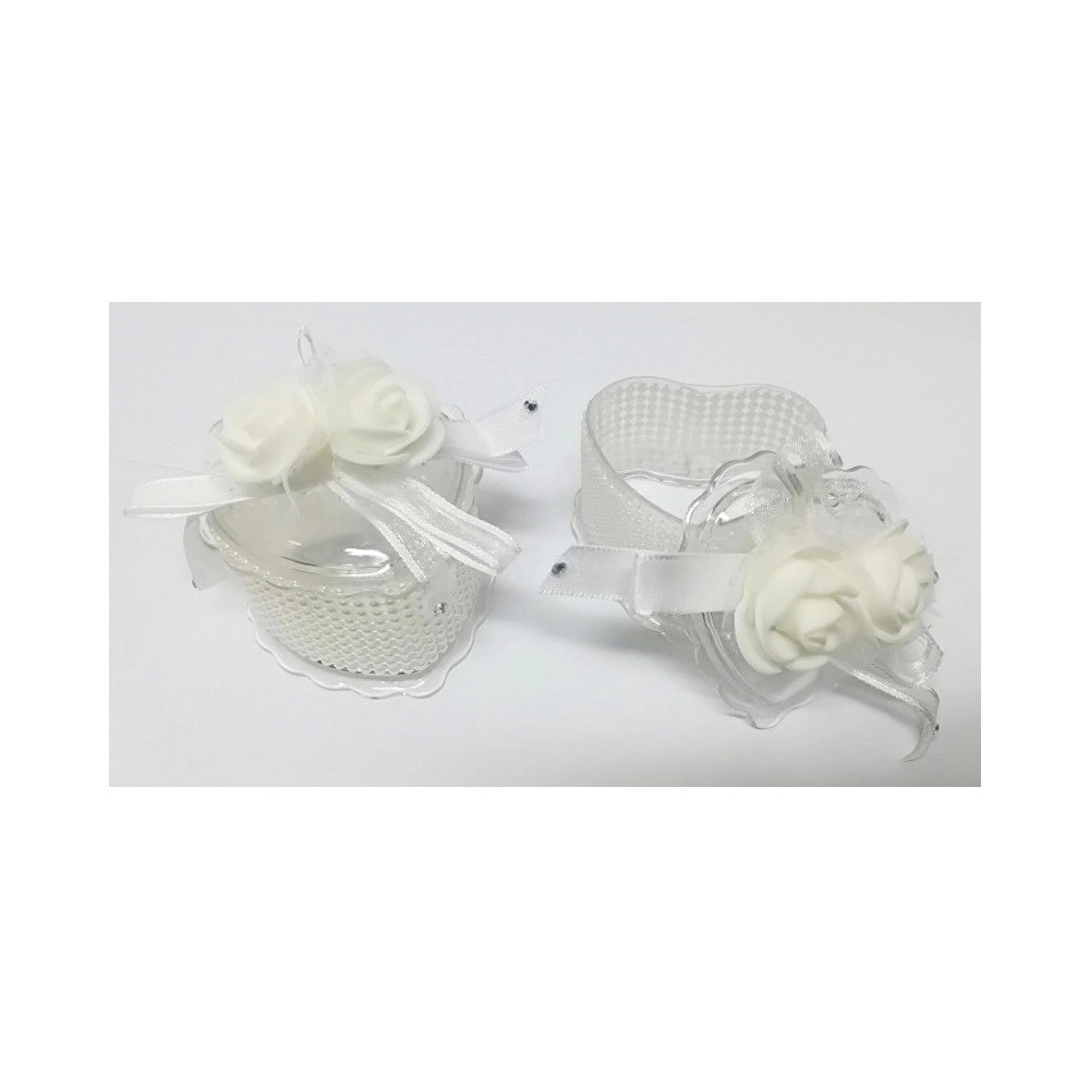 Trade Shop - Bomboniera Scatola Cuore Rosa Bianca Perle 6x7x4.5cm Portaconfetti Matrimonio -