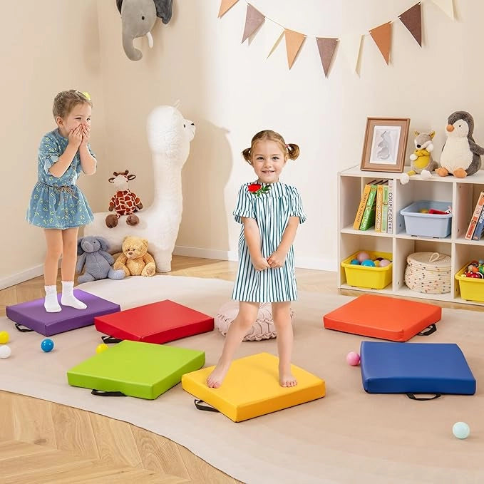 Set di 6 Cuscini per Sedia per Bambini, Cuscini Quadrati Morbidi in Spugna con Maniglie, Sedute Flessibili Portatili e Leggere per Casa Scuola Asilo, 40 x 40 cm