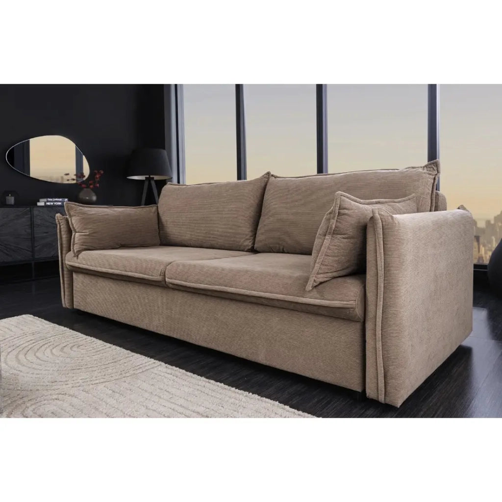 Divano destro CALDERO taupe trasformabile con contenitore – Divano letto in velluto a coste con spazio di stoccaggio integrato