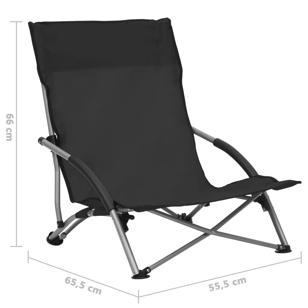 Sedie da Spiaggia Pieghevoli 2 pz in Tessuto Nero 312489