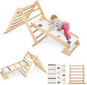 Set di Arrampicata per Bambini 3 in 1, Arrampicata in Legno Pieghevole con Rampetta a Doppia Faccia e Triangolo di Arrampicata Regolabile, Triangolo Montessoriana per Bambini 3+ Anni