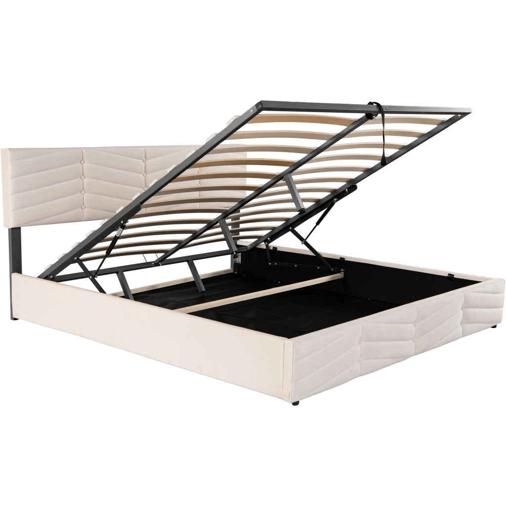 Letti contenitori 180x200 cm; testiera regolabile; velluto beige (Senza materasso)
