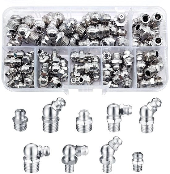 Set di Pennelli per Lube 65 Pezzi - Acciaio Verniciato - M6/M8 - 45°/90°/180° - Filo Robusto - Con Scatola di Riposo - Set di Pennelli per Lube