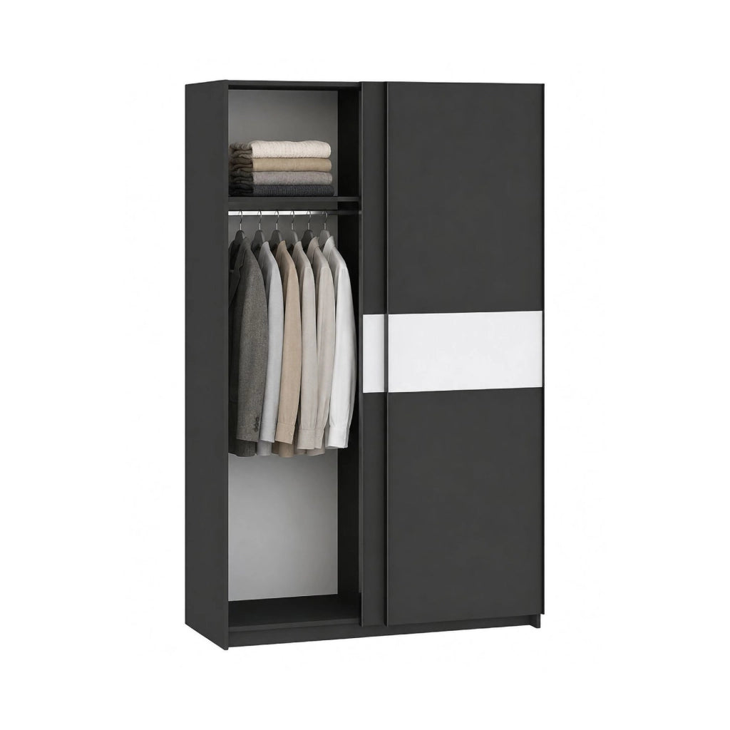 Armadio Camera da Letto Maba, Guardaroba 2 Ante 2 Ripiani, 120x204h cm Nero Antracite