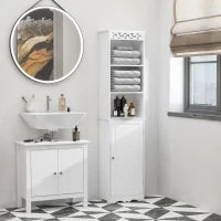 Mobiletto del Bagno a Torre 3 Ripiani Regolabili su 3 Livelli e 1 Ampio Armadietto Inferiore Manopole sull'Anta MDF Bianco 40x23x160cm