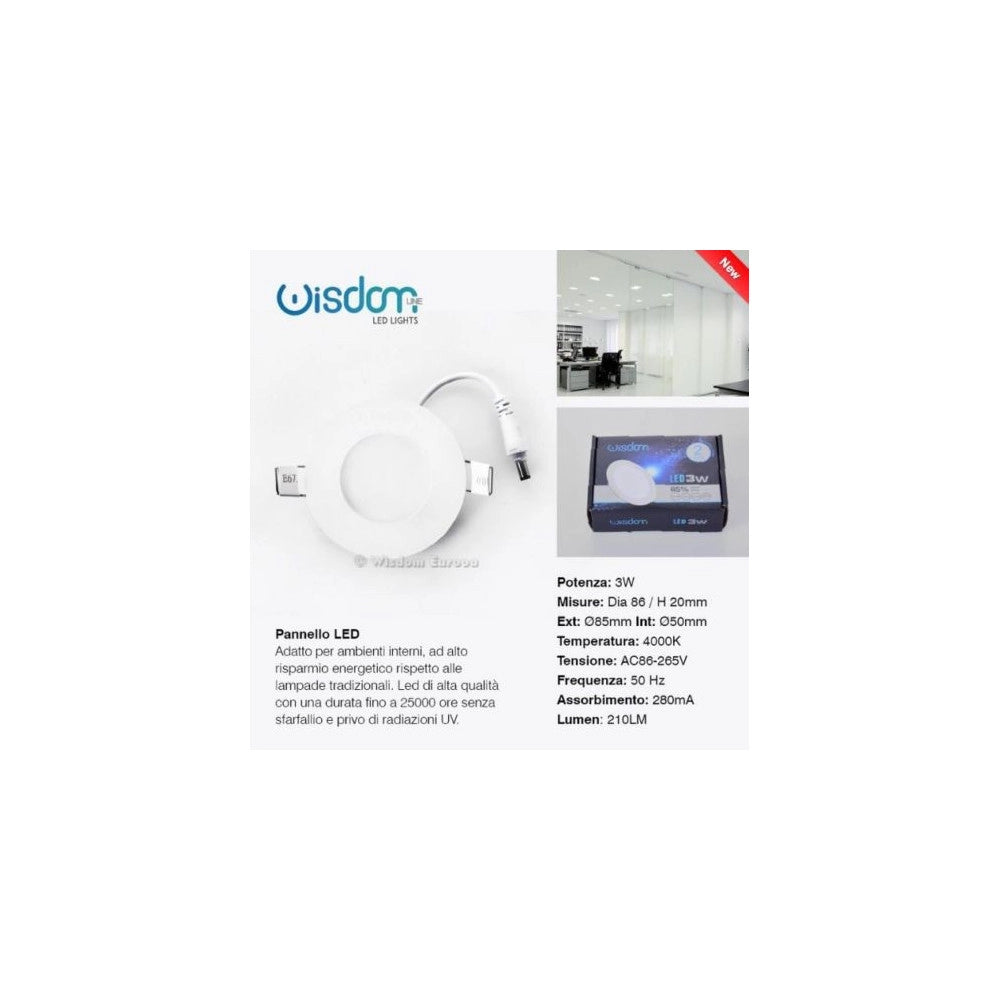 Trade Shop - Pannello A Led Tondo O Quadrato Ad Da Incasso Luce Fredda Calda Neutra Wisdom -