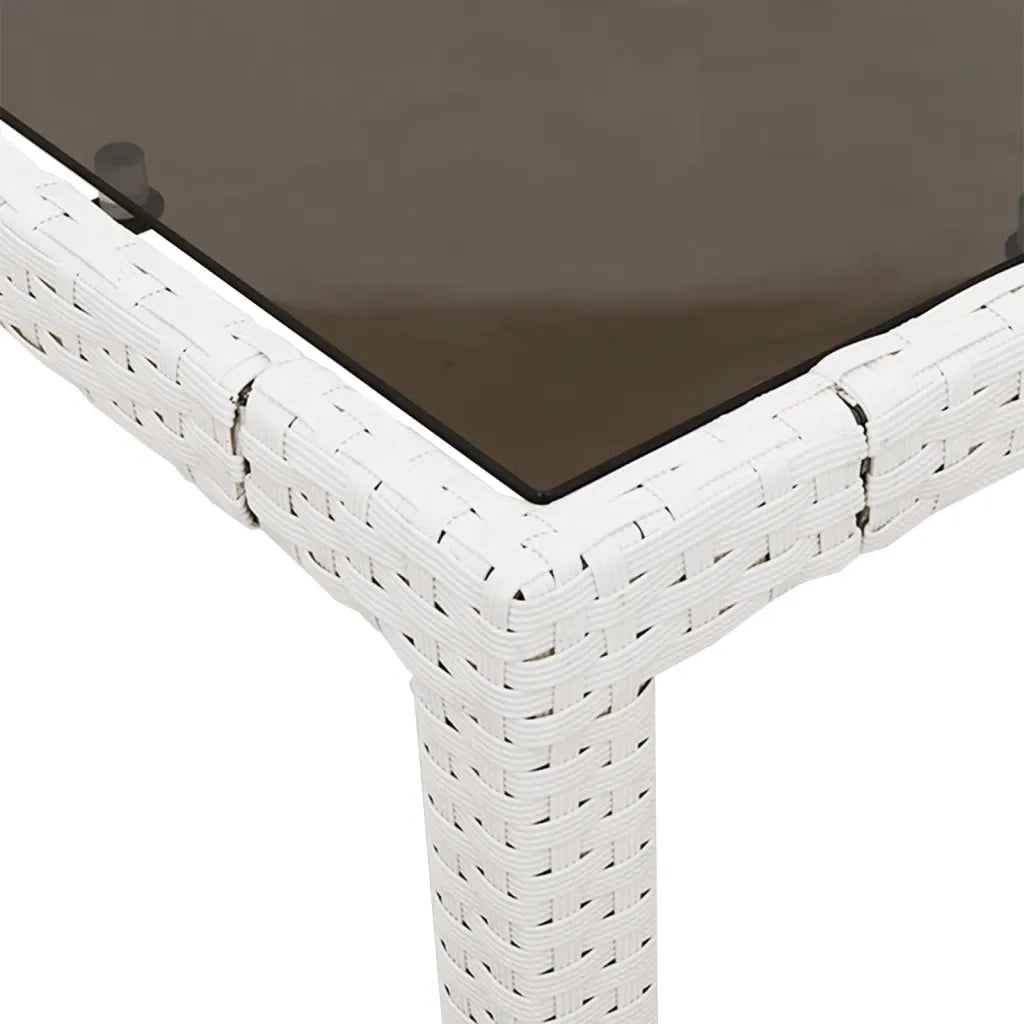 Tavolo da Giardino Piano in Vetro Bianco 150x90x75cm Polyrattan