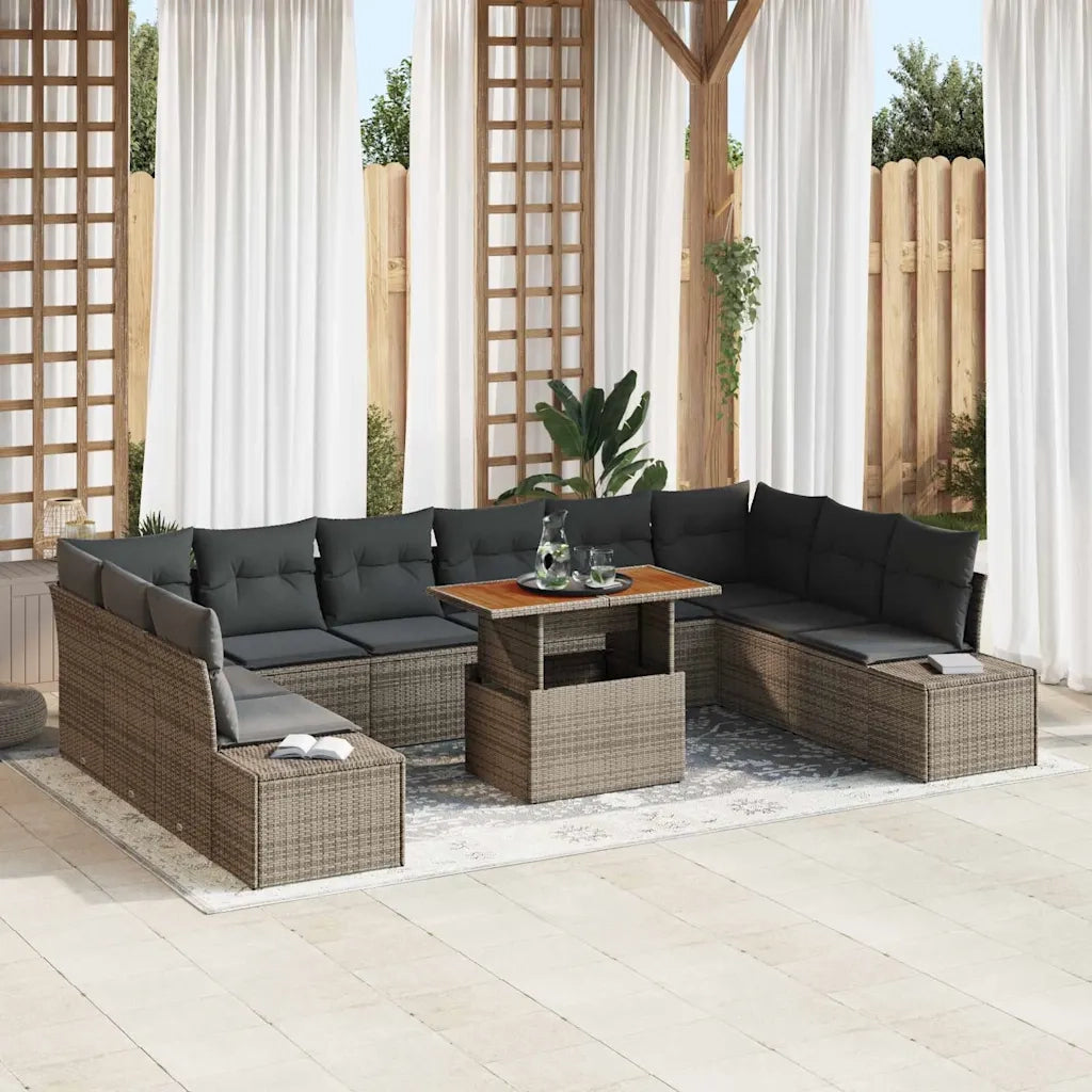 Set Divano da Giardino con cuscino 11 pcs Grigio e Marrone