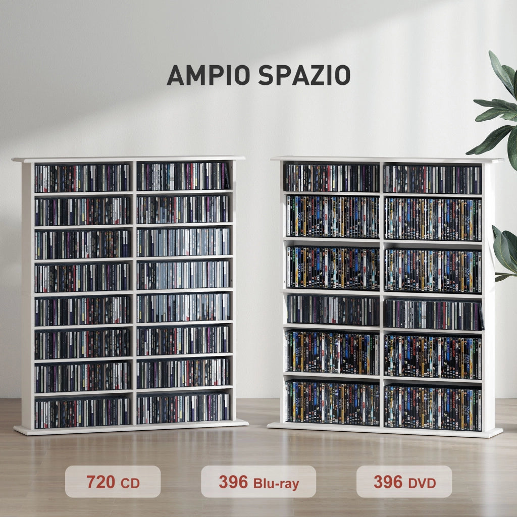 Mobile Libreria porta CD a 16 Ripiani dal Design Moderno in Legno. 106.5x24x126.3 cm. Bianco