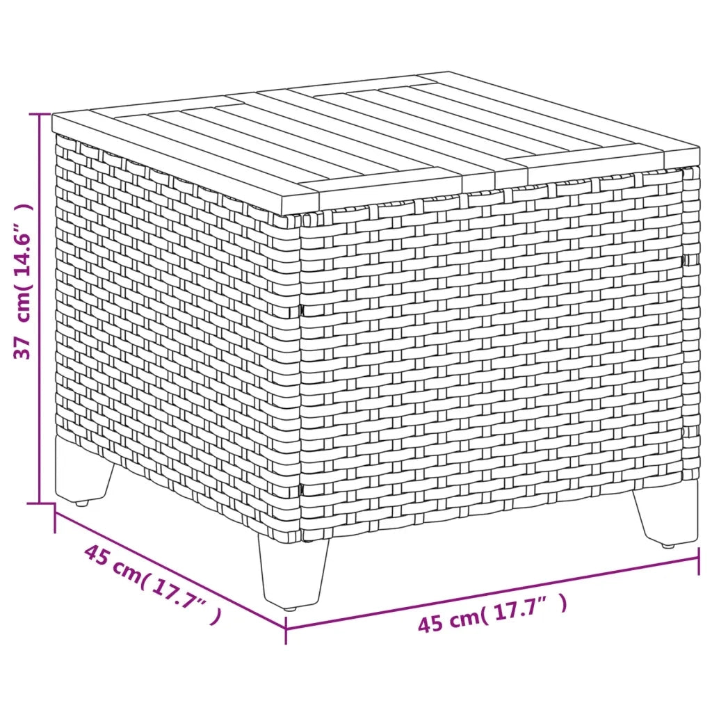 Tavolo da Giardino Nero 45x45x37cm in Polyrattan e Legno Acacia 366325