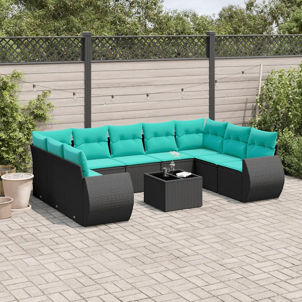 Set Divani da Giardino 10 pz con Cuscini Nero in Polyrattan 3221806