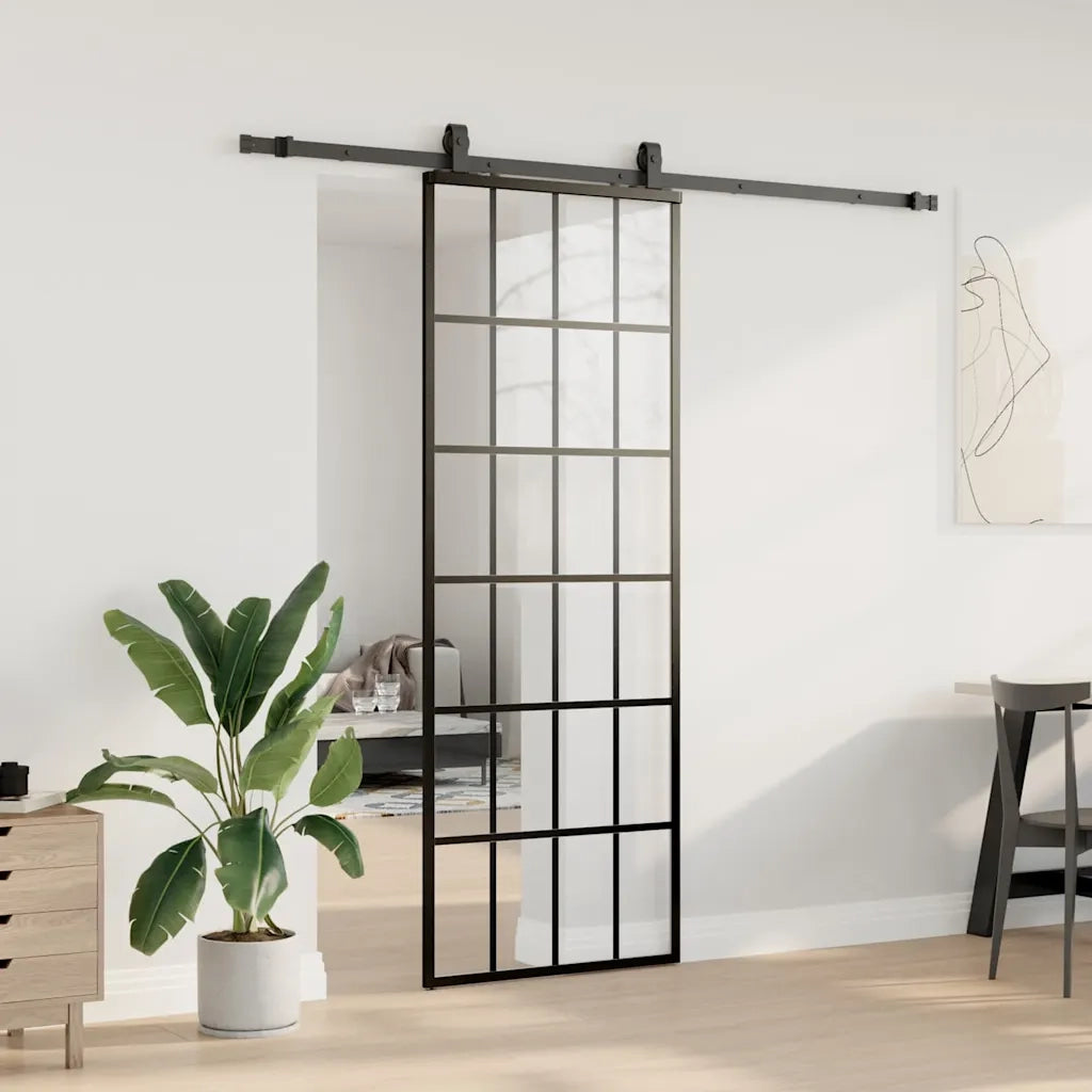 Porta Scorrevole con Ferramenta Nera 76x205 cm in Vetro ESG