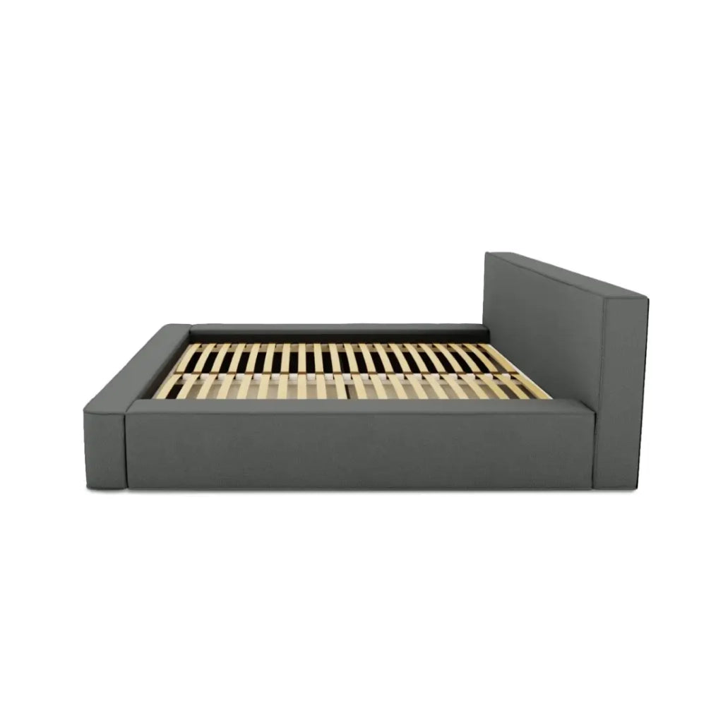 Letto contenitore VELORA – Ardesia bouclé – 140x200 cm – Tessuto velluto morbido – Rete sollevabile – Spazio di stoccaggio integrato