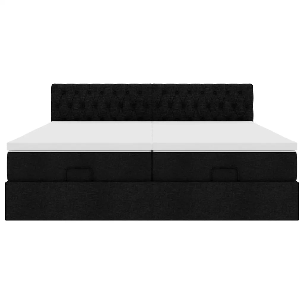Struttura Letto Pouf con Materassi Nero 200x200 cm in Tessuto