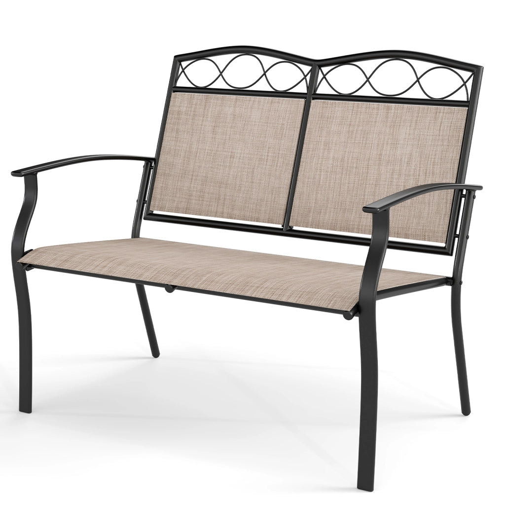 Panca esterno 2 persone metallo robusto tessuto traspirante, Divanetto patio braccioli curvi giardino veranda piscina 300kg