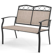 Panca esterno 2 persone metallo robusto tessuto traspirante, Divanetto patio braccioli curvi giardino veranda piscina 300kg