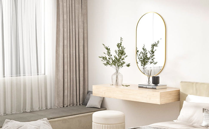 Specchio ovale VALORA 100x50cm con cornice dorata per arredamento in stile loft