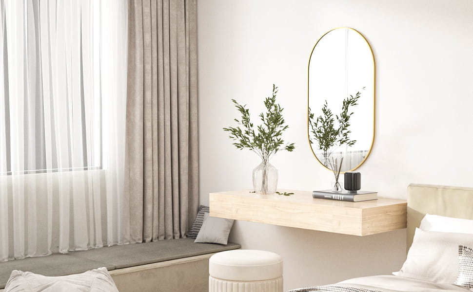 Specchio ovale VALORA 100x50cm con cornice dorata per arredamento in stile loft