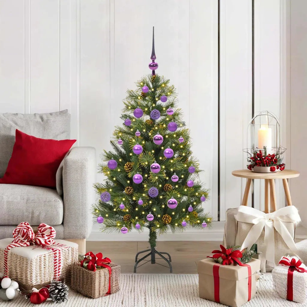 Albero di Natale | Decorazioni natalizie artificiale pieghevole con coni Verde 120 cm