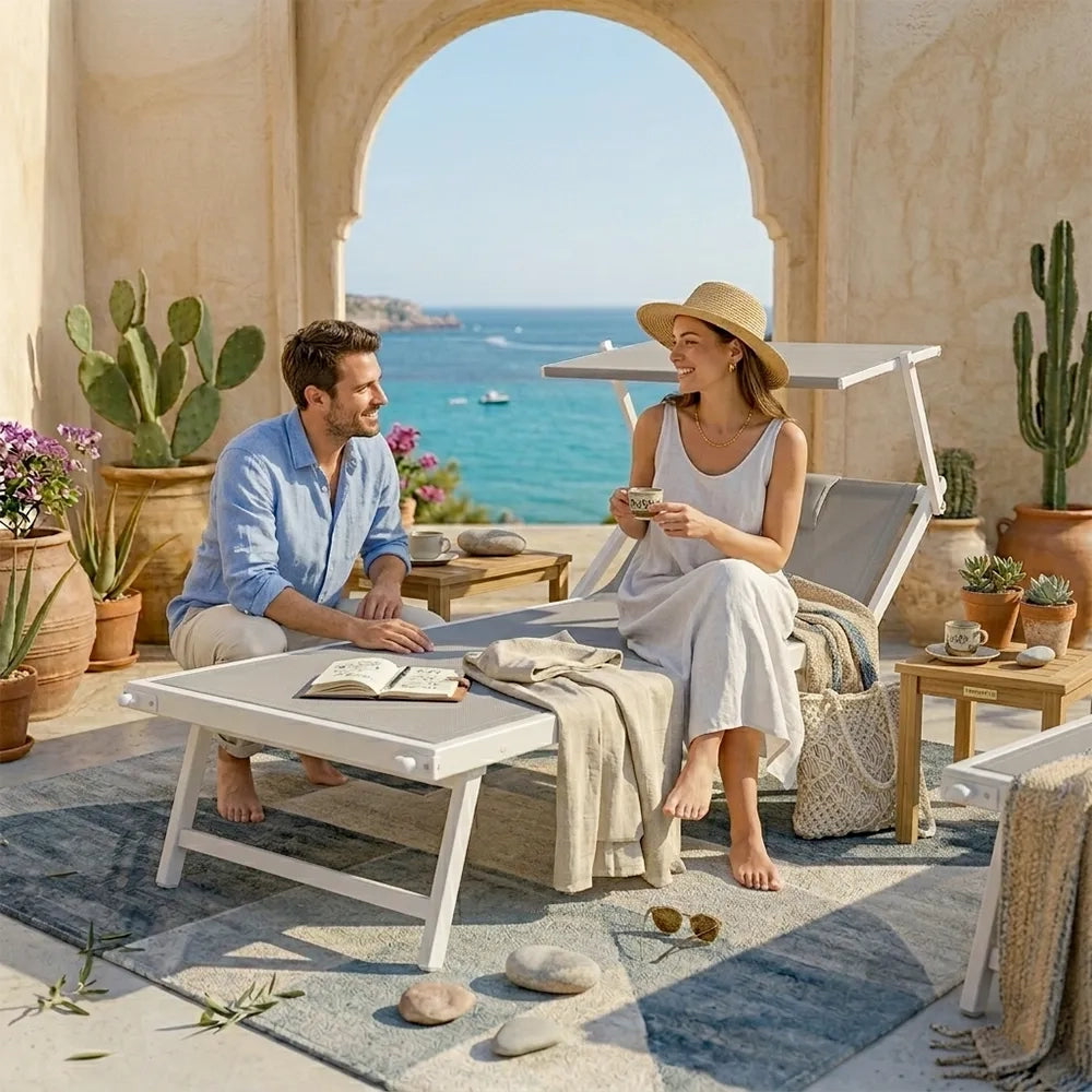 Lettino Mare L-Mediterraneo PLUS - Grigio/Bianco