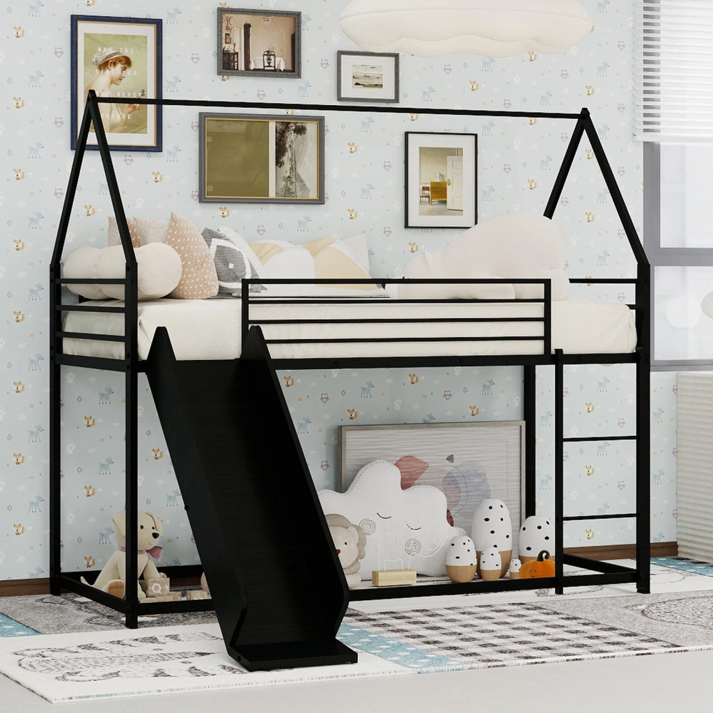 Letto a castello con scivolo ferro nero 100x200 cm