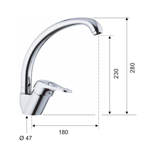 Rubinetto per lavello con bocca alta girevole style - serie kiss