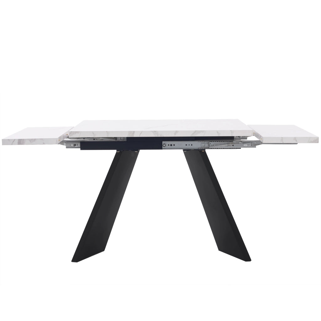 Tavolo allungabile con piano effetto marmo, in MDF e metallo, per cucina e soggiorno, bianco nero, 159 × 74 × 77 cm