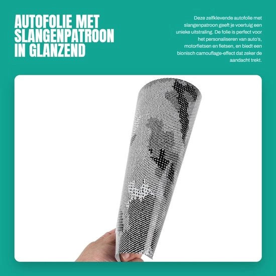 Slanga di autocolante a forma di serpente - Luccicante Nero/Grigio - Autoadesivo - Foliatura decorativa - 75 x 152 cm - Effetto mimetico biologico - Foliatura di avvolgimento