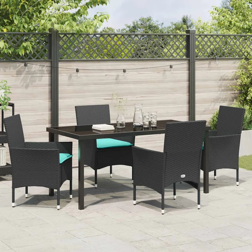 Set di tavolo e sedie con cuscino 5 pcs Nero Rattan in PE 3379838