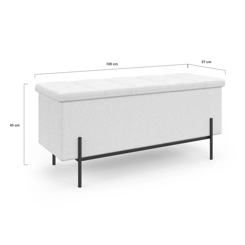 IDMarket - Panca LOUIS con gambe in metallo nero 100 cm tessuto spugna bianca