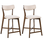 Set di 2 sedie da bar con struttura in legno di gomma marrone e bianco sporco seduta in tessuto senza braccioli design retrò