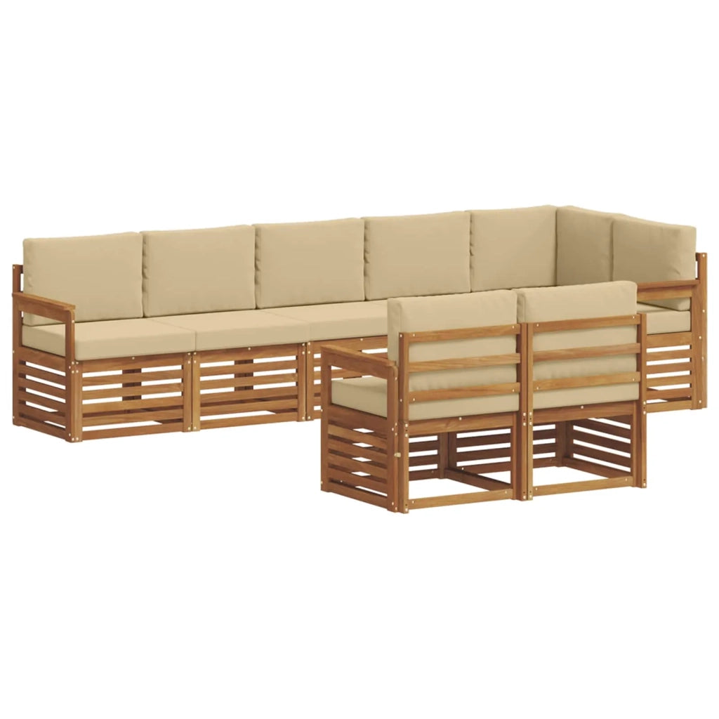 Set divani 8 pcs Naturale e Beige Legno di Acacia Massello 3374998