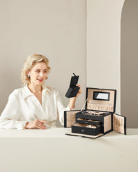 Valora PORTAGIOIE in velluto nero con specchio e cassetti