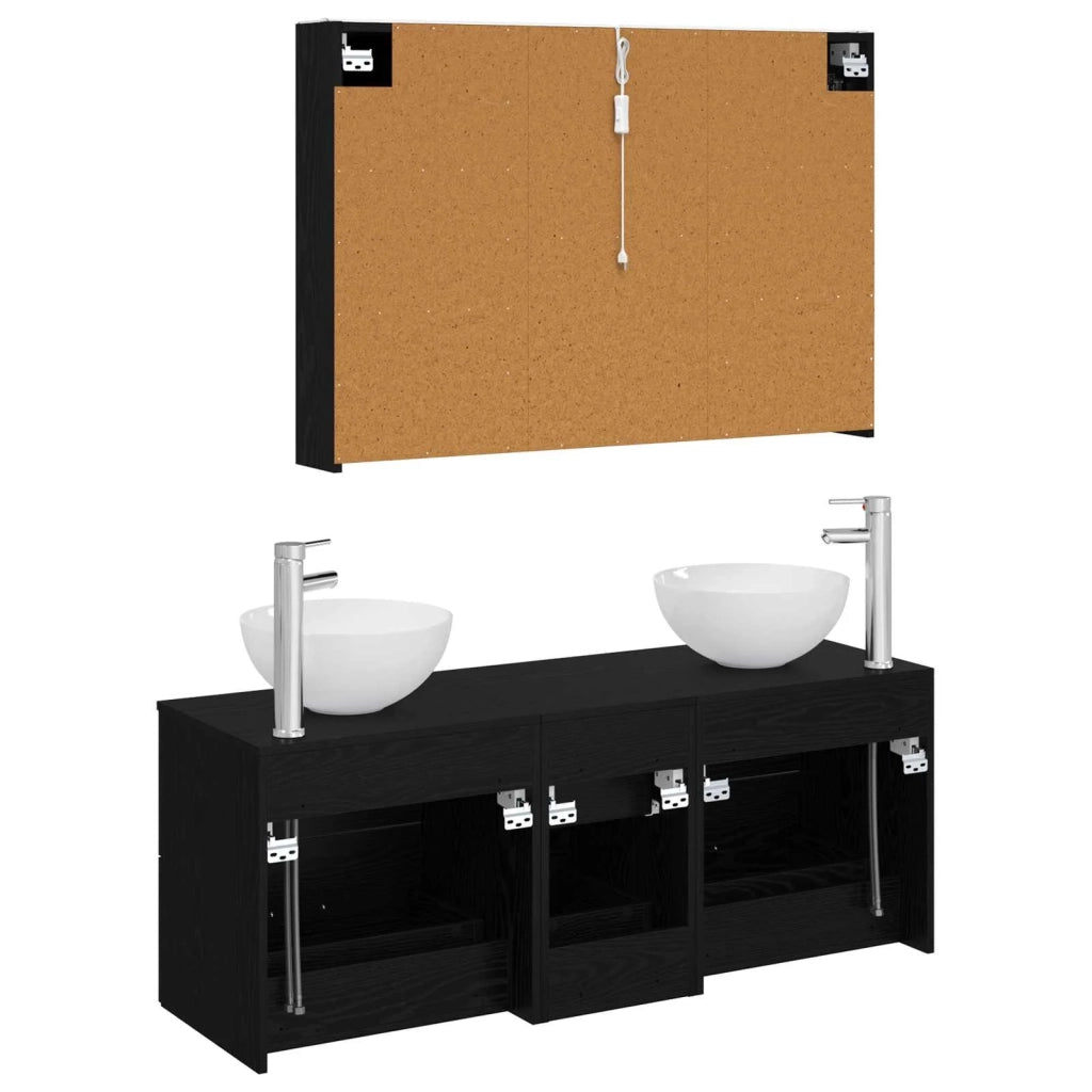 Set di mobili per il bagno 4 pcs Rovere Nero 3406744