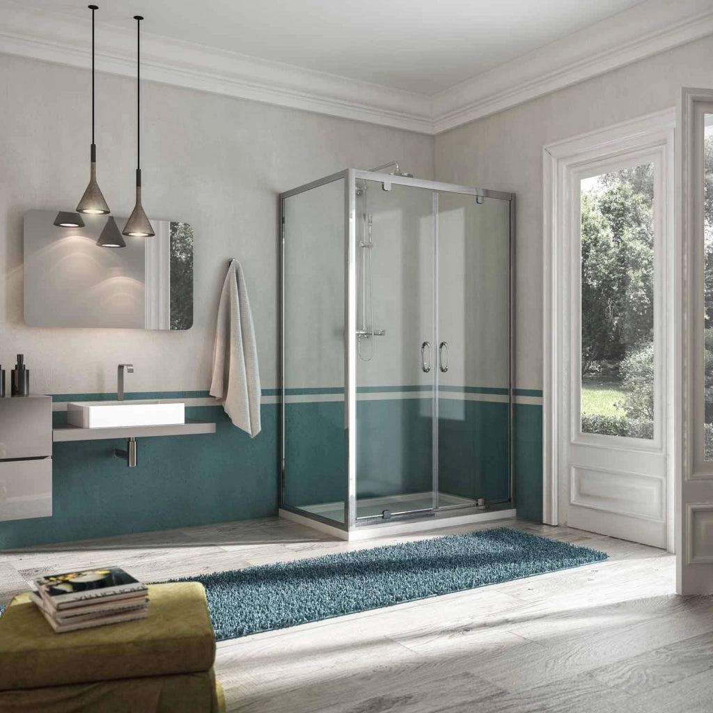 Box Doccia Angolare 80x100 cm 2 Ante Battenti in Cristallo Trasparente 6mm H185 Fosterberg Koge Duo