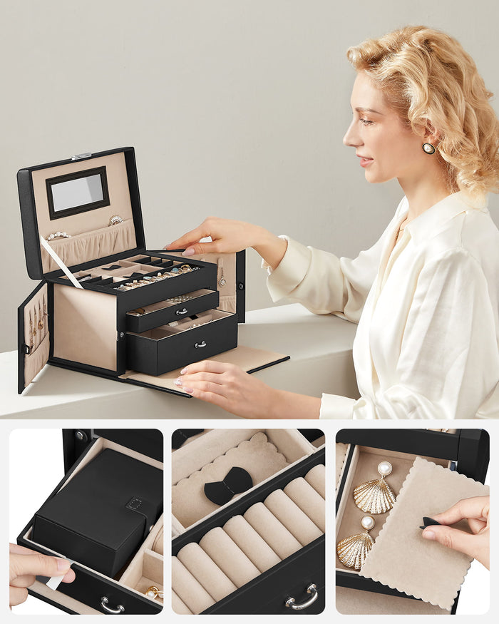 Valora PORTAGIOIE in velluto nero con specchio e cassetti