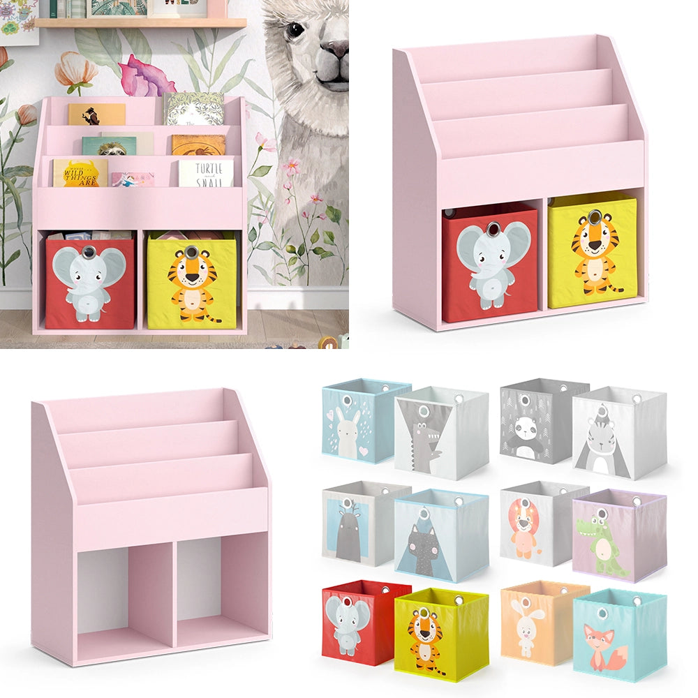 Vicco Libreria bambini rosa 72 x 79 cm con 2 scatole pieghevoli (elefante, tigre)