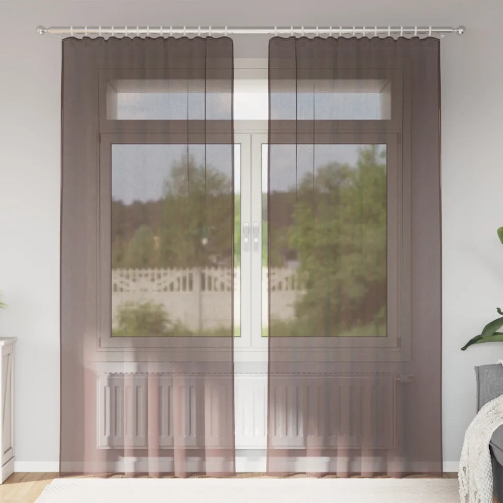 vidaXL Tende in Voile con Tasche per Aste 2 pz Marrone