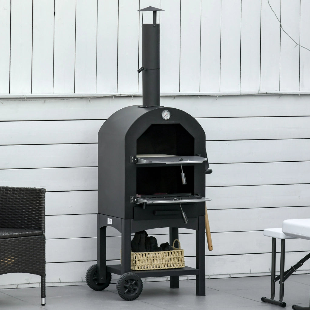 Forno Pizza a Carbone per Esterno ¨C zephmum ¨C Grigio Nero con Ruote e Termometro