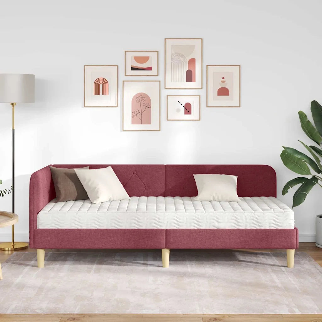 Cornice del letto ad angolo Rosso Vino 80 x 200 cm Tessuto
