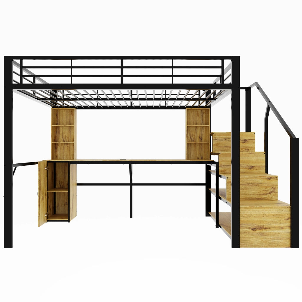 letto alto metallo legno nero 140 x 200 cm