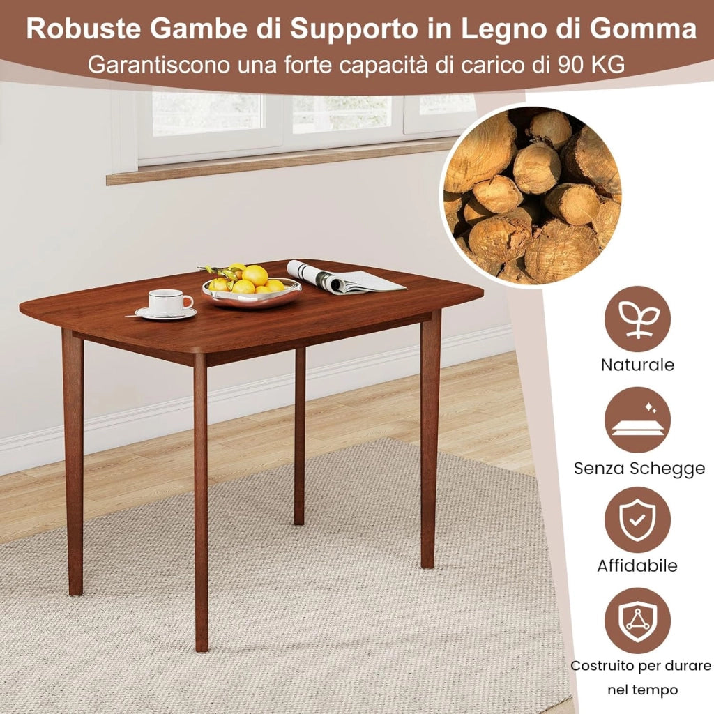 Tavolo da Pranzo in Legno per 2-4 Persone, Tavolo Rettangolare con Gambe in Legno di Gomma, Scrivania in Stile Rustico per Piccoli Spazi in Appartamento, Ufficio Domestico e Soggiorno