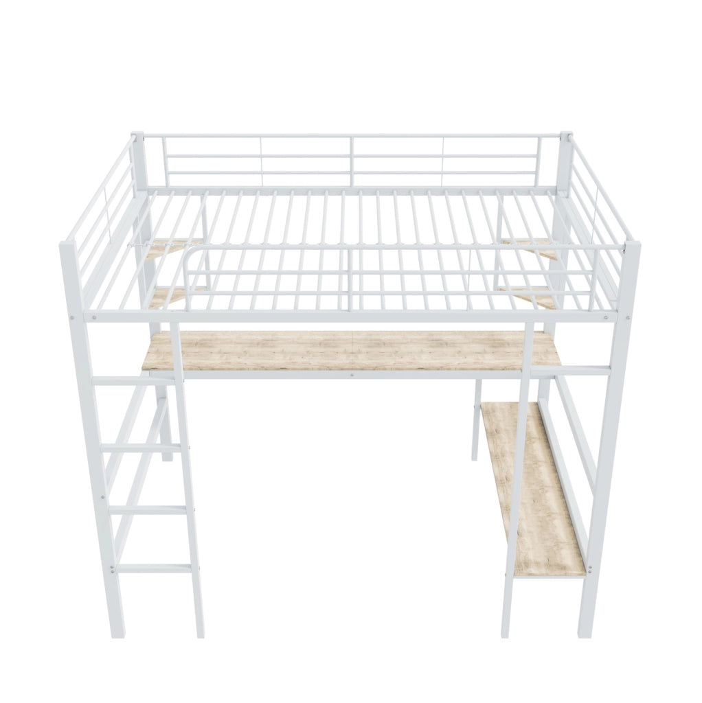 Letto a soppalco 90x200 cm con scrivania e libreria; metallo; bianco