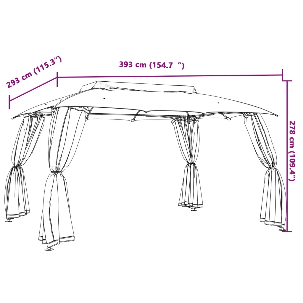 Gazebo con Tetto Doppio e Pareti Rete Crema 3,93x2,93 m Acciaio
