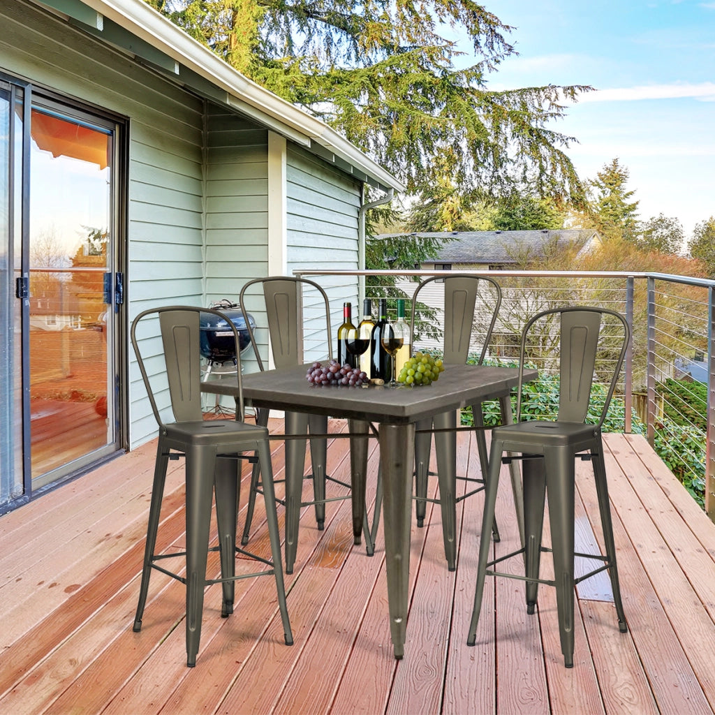 Set di 4 sedie per ristorante in metallo da 116cm, Sgabelli da bar eleganti con schienale rimovibile Grigio-Sgabelli da bar