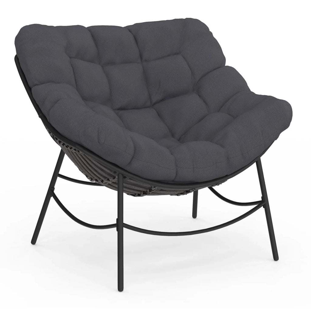 IDMarket - LOA reclinabile da giardino con effetto rattan grigio e cuscino grigio