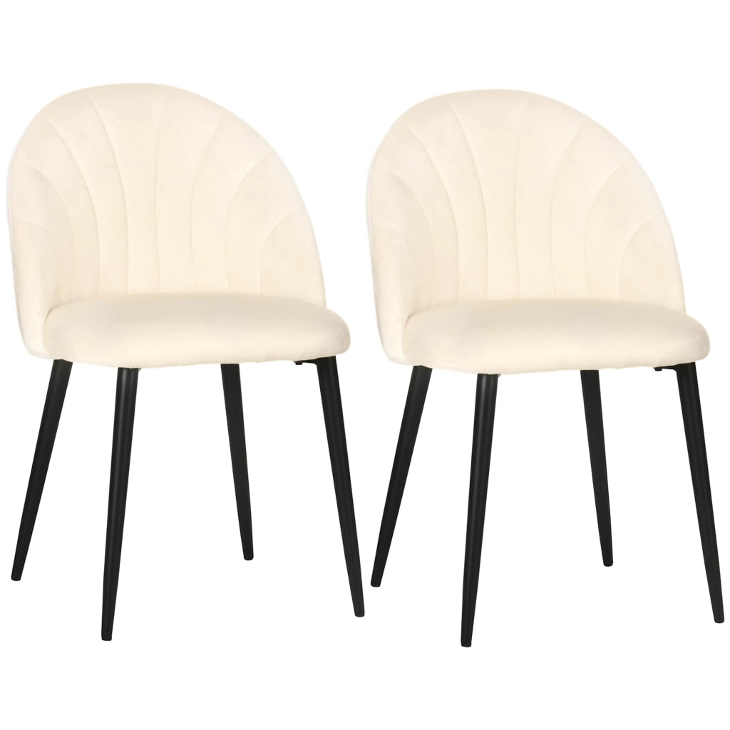 Sedia da Pranzo con Schienale a Conchiglia ¨C Zephmum ¨C Velluto Beige con Gambe in Metallo