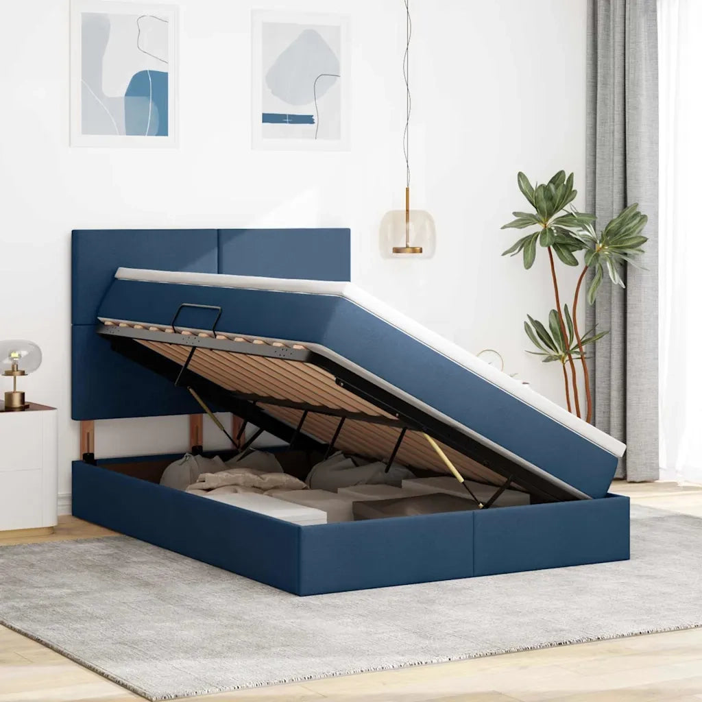 Letto con contenitore e LED con led Blu 140 x 200 cm Poliestere