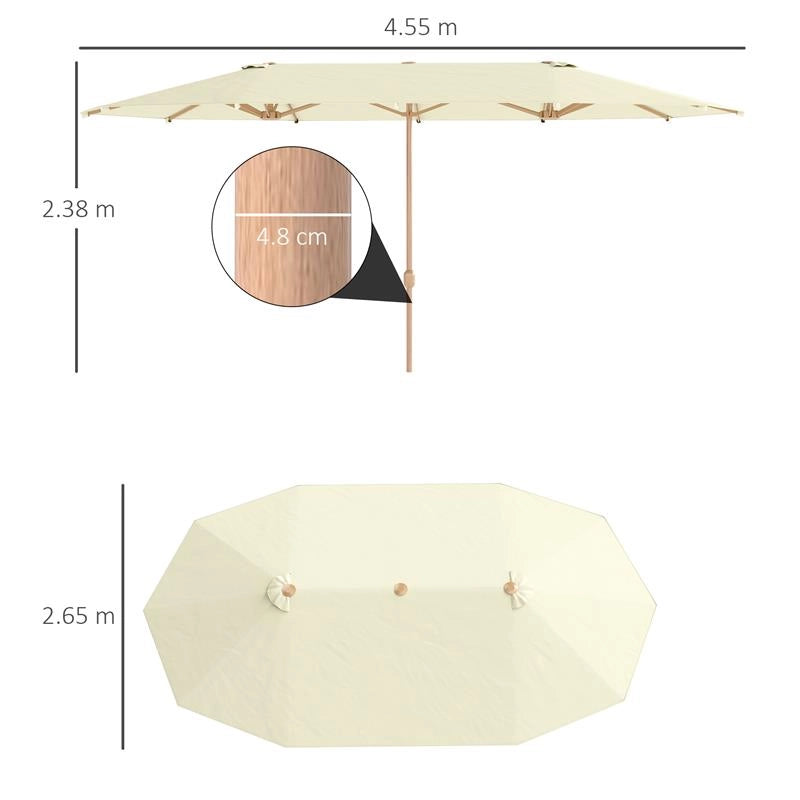 OMBRELLONE DOPPIO CON APERTURA A MANOVELLA IN ACCIAIO INOX E POLIESTERE 455X265X238 CM BEIGE